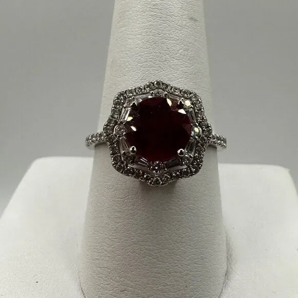NWT 2.77ct genuine ruby with double halo diamonds in 14k white gold ring! - Picture 6 of 15